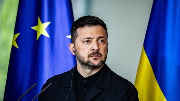 Ukrainian President Volodymyr Zelensky is pictured during a press conference with German Chancellor Friedrich Merz (not in the picture) in Berlin, Germany, on May 28, 2025. (Photo by Emmanuele Contini/NurPhoto via Getty Images)