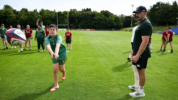 20 June 2025; Jack Conan during a British & Irish Lions community engagement event with pulips from Moorefields Primary school in Antrim, St Colombia's National School in Dublin, Clerigan National School in Tipperary and St Brendan's National School in Galway at UCD Bowl in Dublin. Photo by Brendan