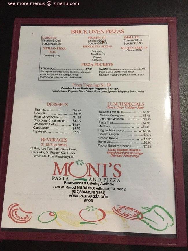 Monis Restaurant Menu